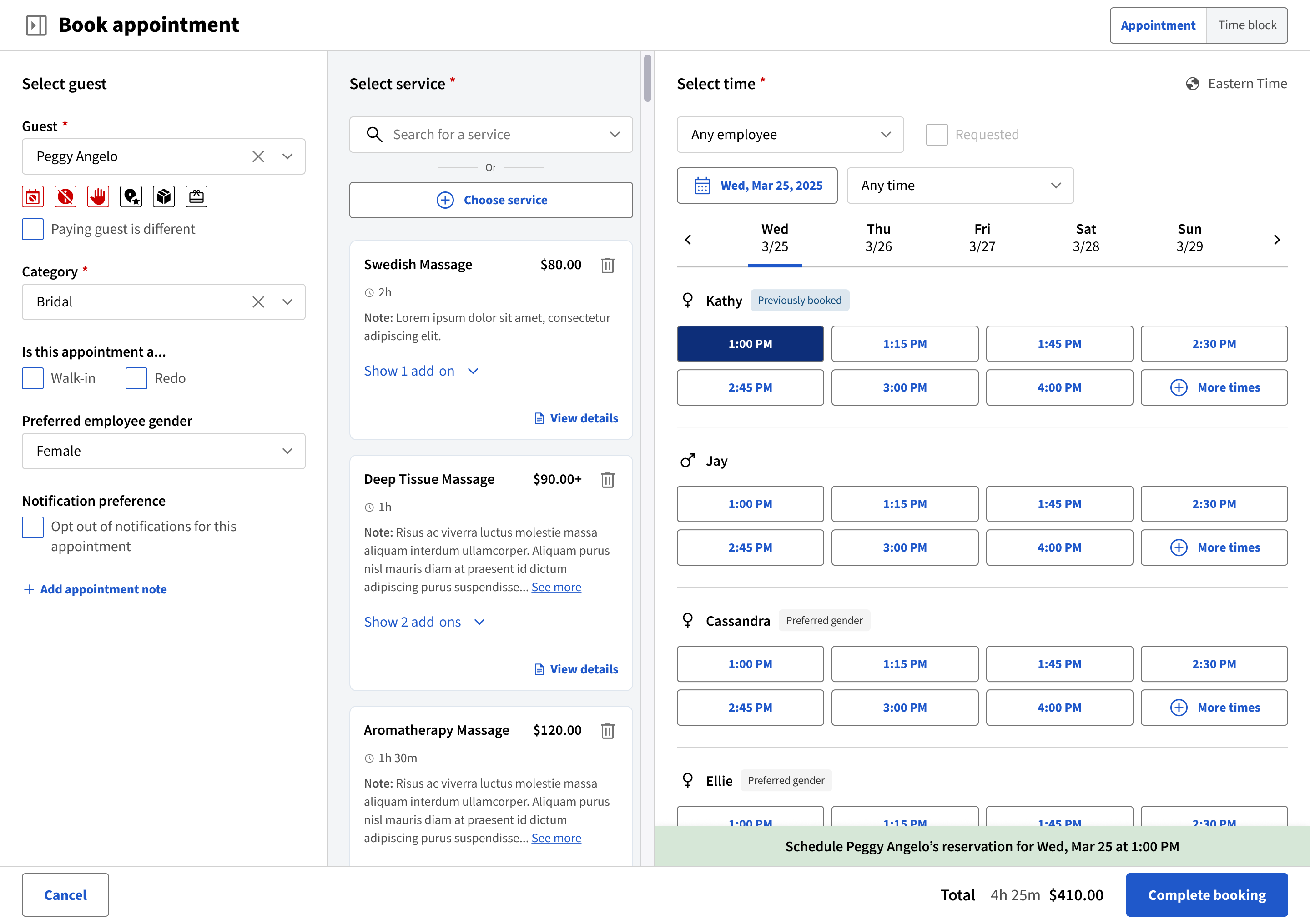 Redesigned Appointment Book — booking flow