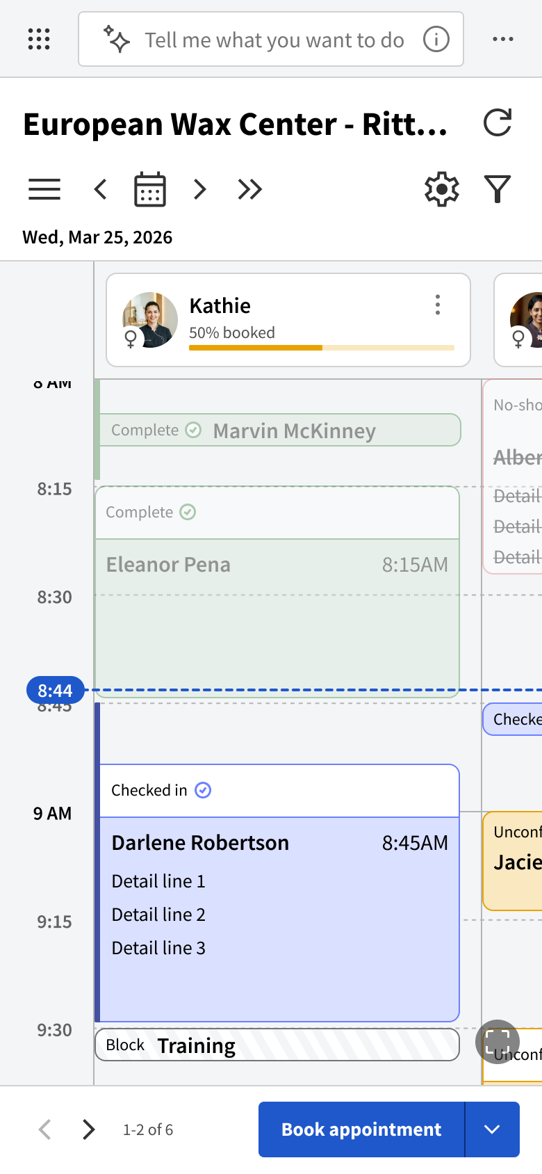 Appointment Book calendar — mobile breakpoint