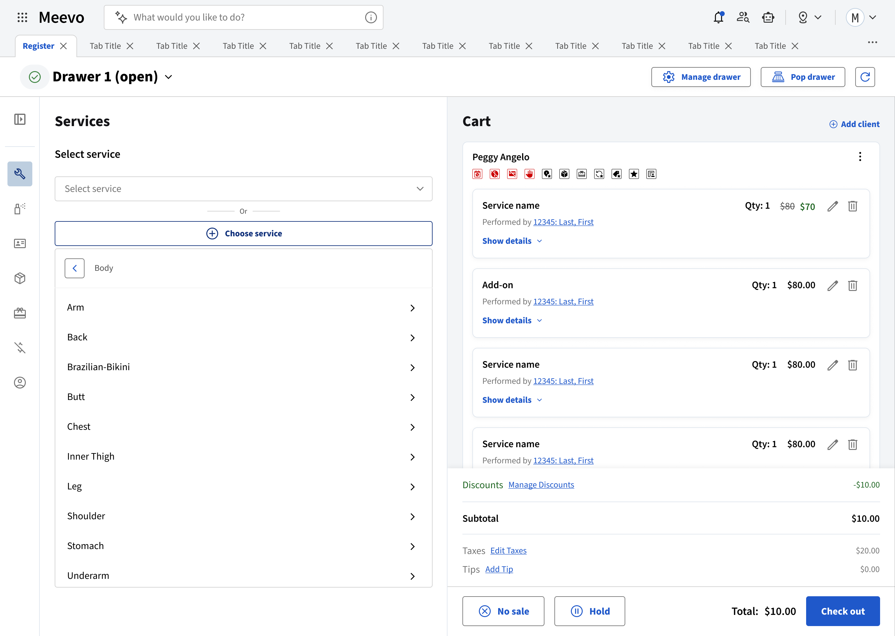 Redesigned Register — cart view