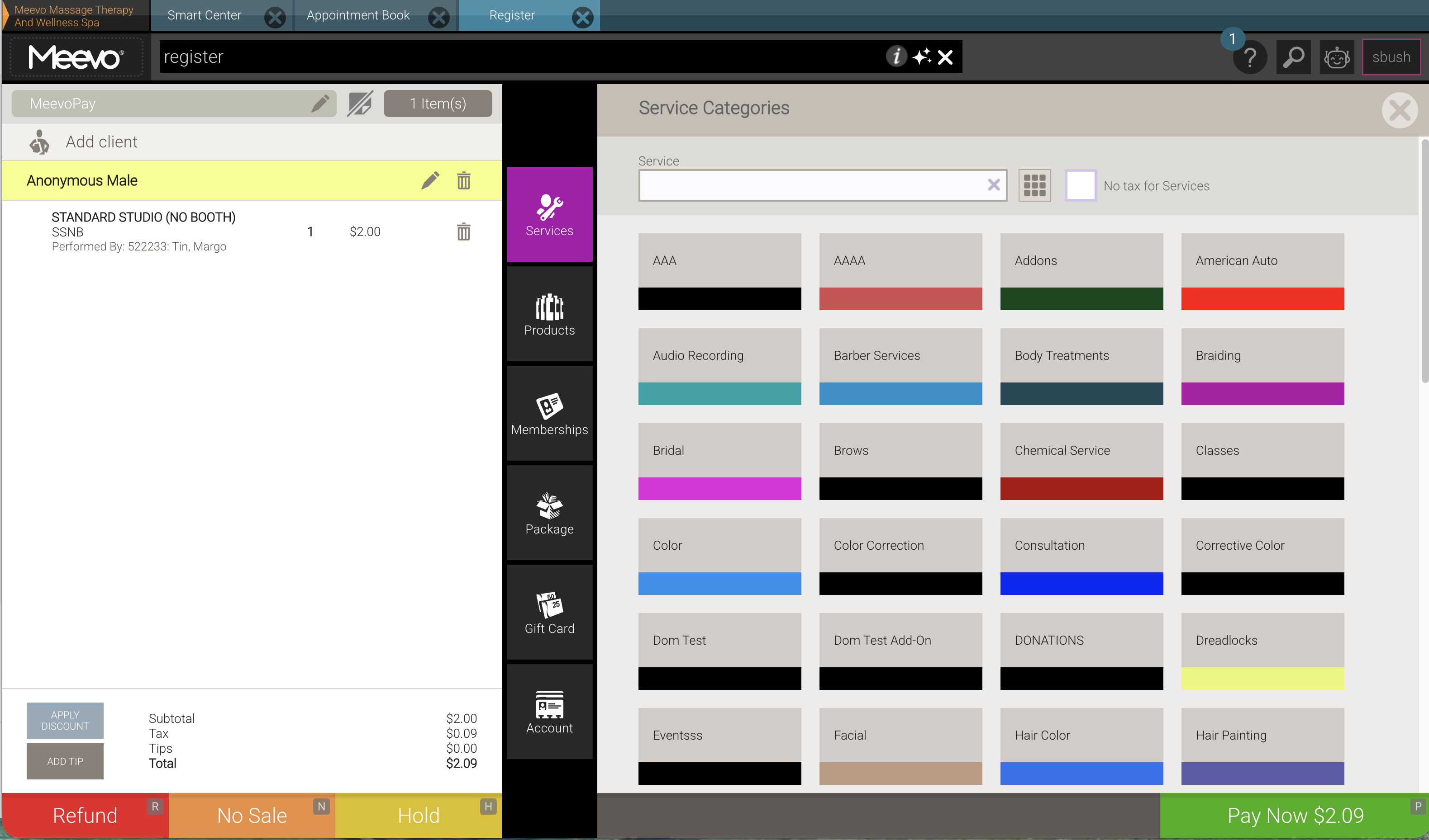 Legacy Register service categories with color-coded grid