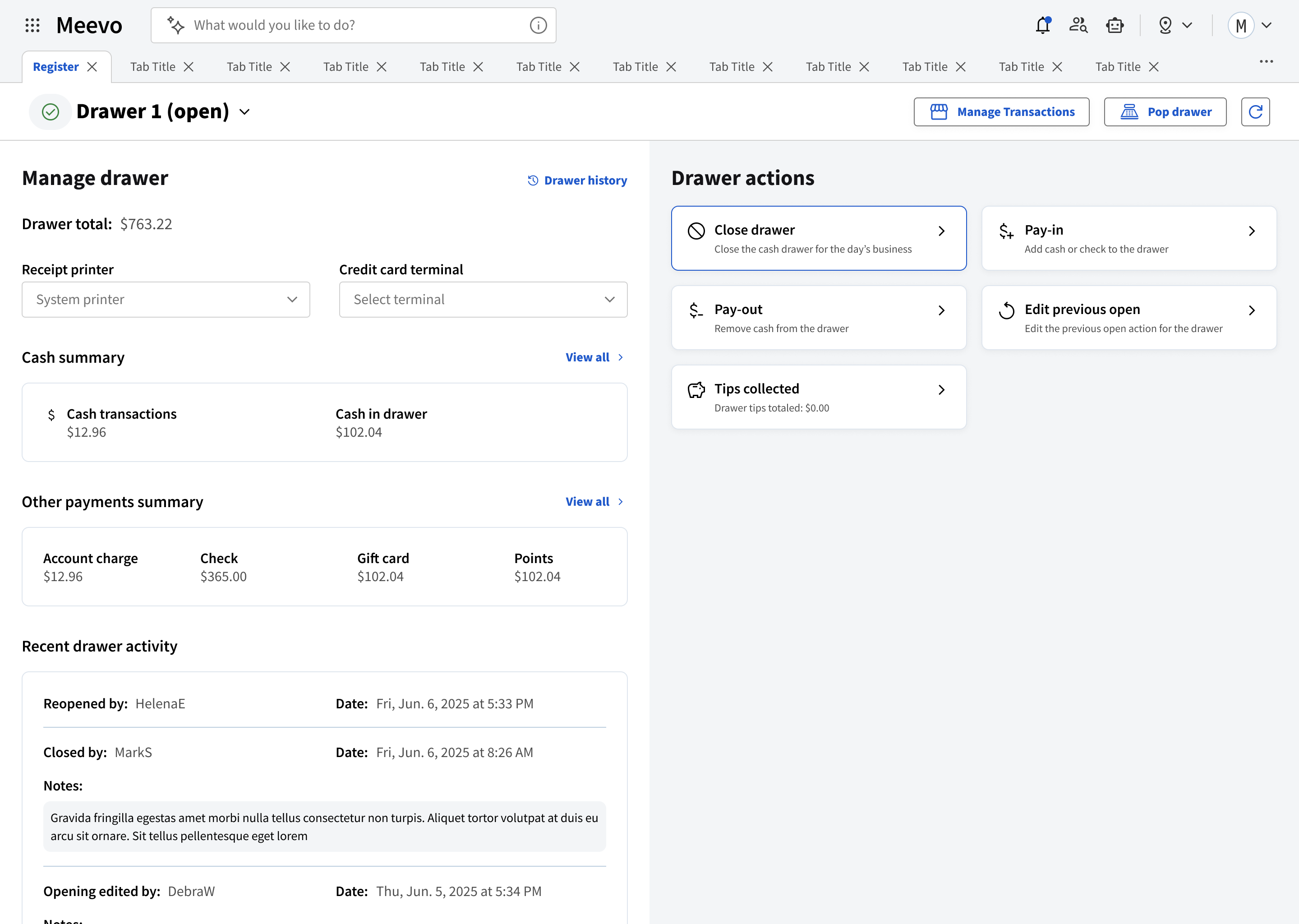 Redesigned Register — drawer manager