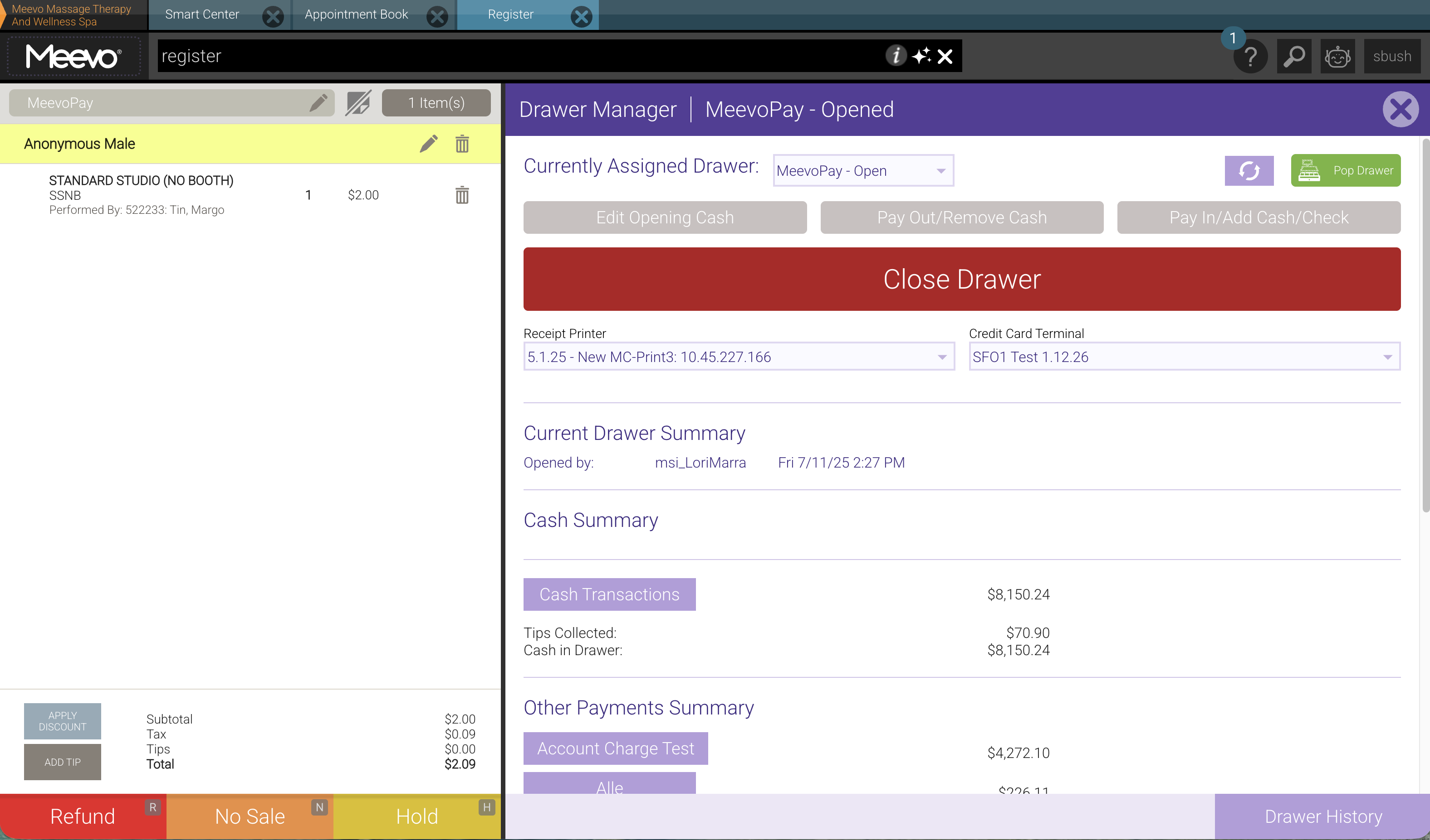 Legacy Register drawer manager with text-heavy layout